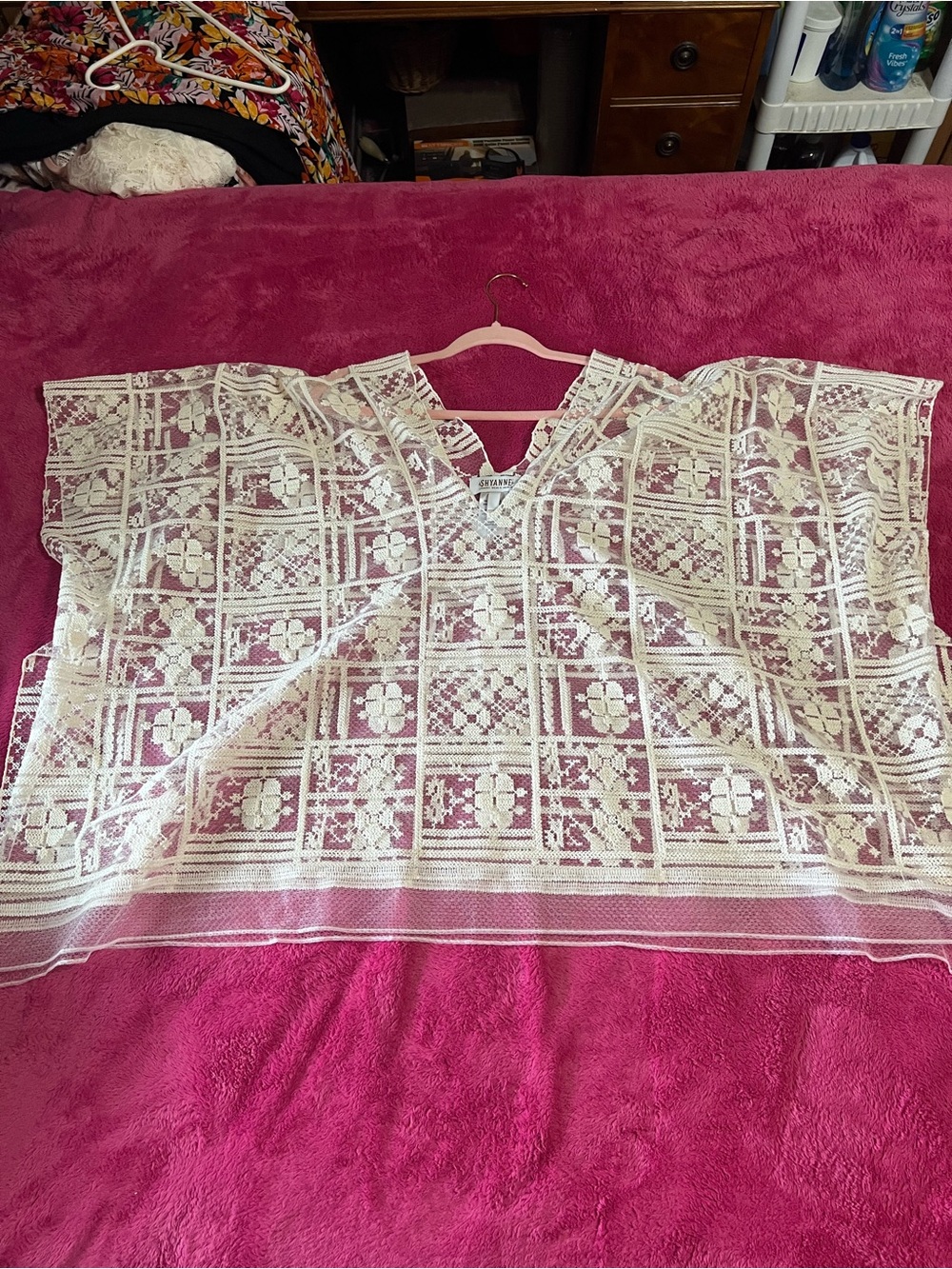 Shyanne Ivory Lace Crochet V-Neck Tunic Top